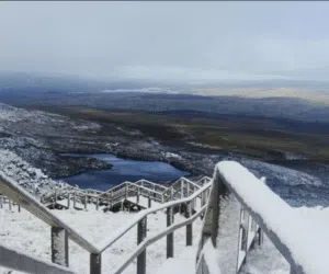 Winter snow on Cuilcagh Boardwalk and the stairway to heaven