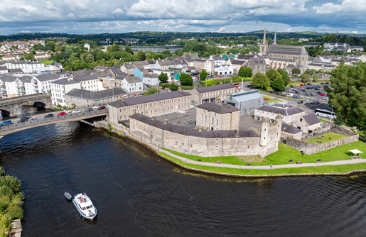Aerial view of Enniskillen Castle and Lough Erne