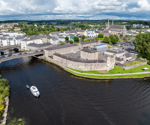 An aerial view of Enniskillen Castle and Lough Erne
