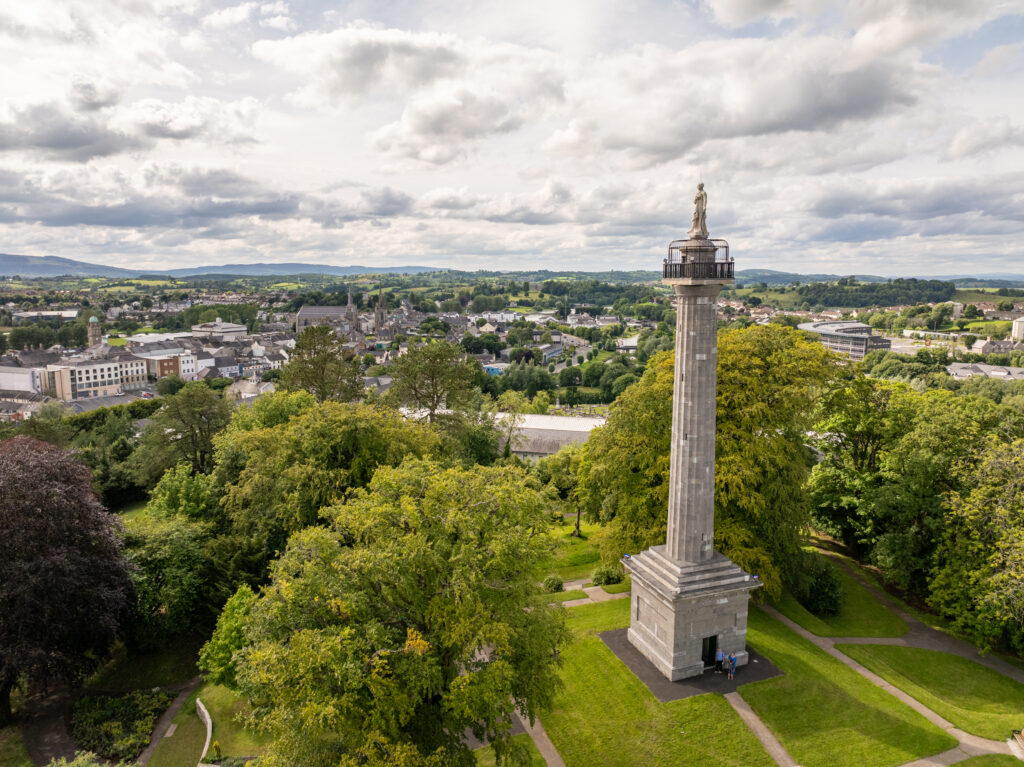Cole’s Monument overlooking Enniskillen town and surrounding countryside in County Fermanagh Enniskillen Scenic Spots Guide