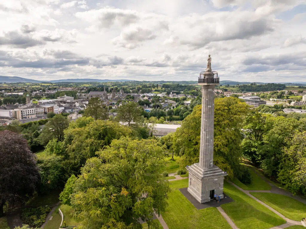 Cole’s Monument overlooking Enniskillen town and surrounding countryside in County Fermanagh Enniskillen Scenic Spots Guide