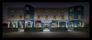 Westville Hotel exterior illuminated at night in Enniskillen, County Fermanagh