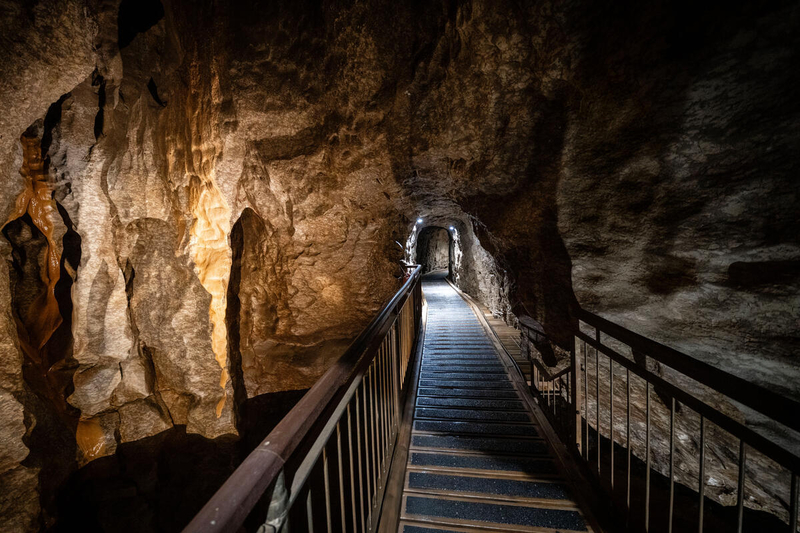 Interior view of Marble Arch Caves Global Geopark featuring natural limestone formations in County Fermanagh.