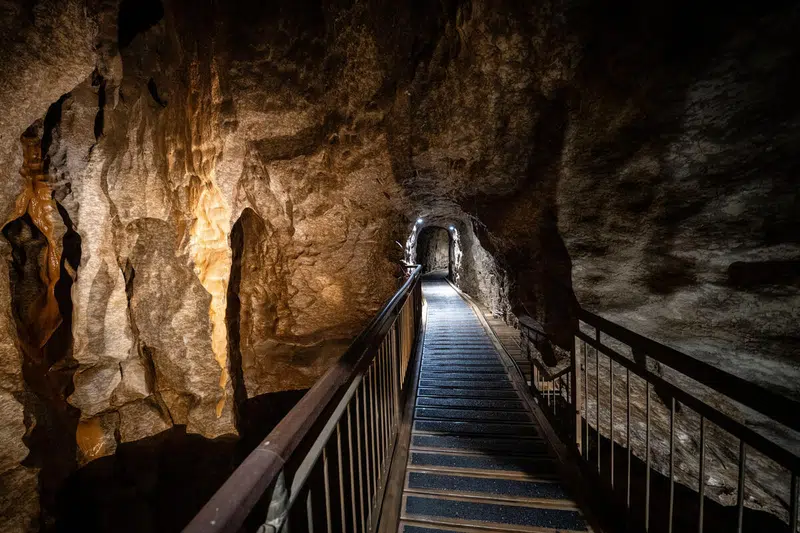 Interior view of Marble Arch Caves Global Geopark featuring natural limestone formations in County Fermanagh.