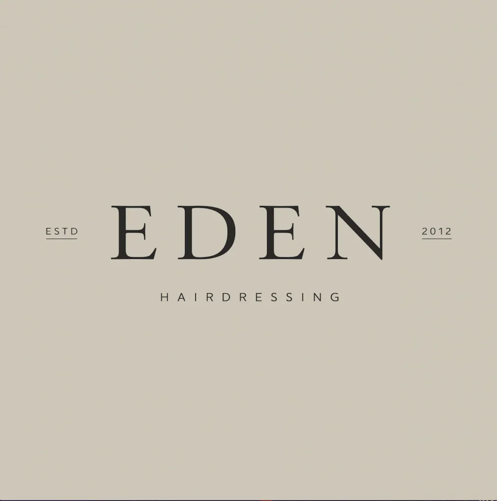 Logo for Eden Hairdressing, established 2012. The design features minimalist black text on a light background.